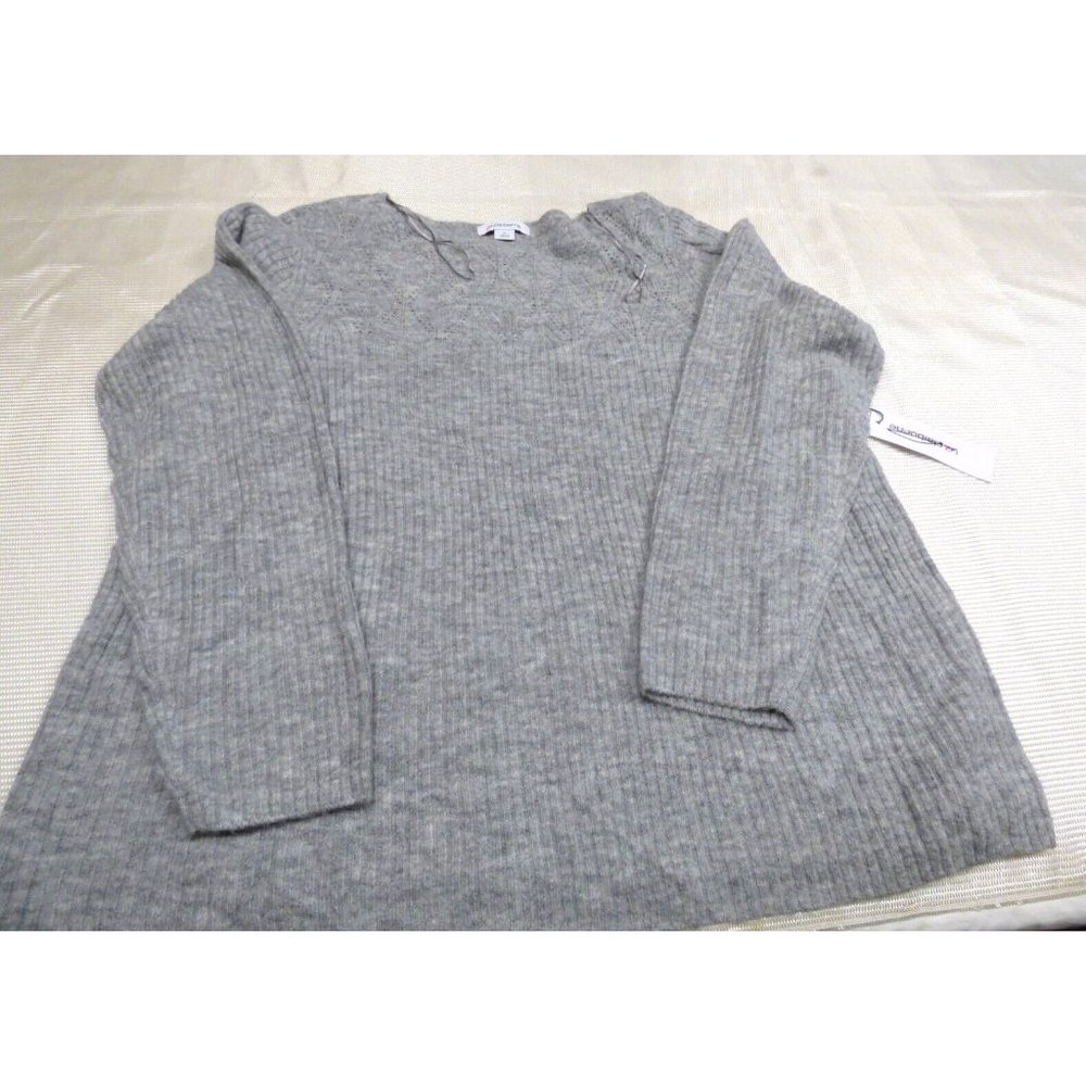 Liz Claiborne Plus Size Pointelle Yoke Ribbed Sweater Tunic, Gray Heather, 1X